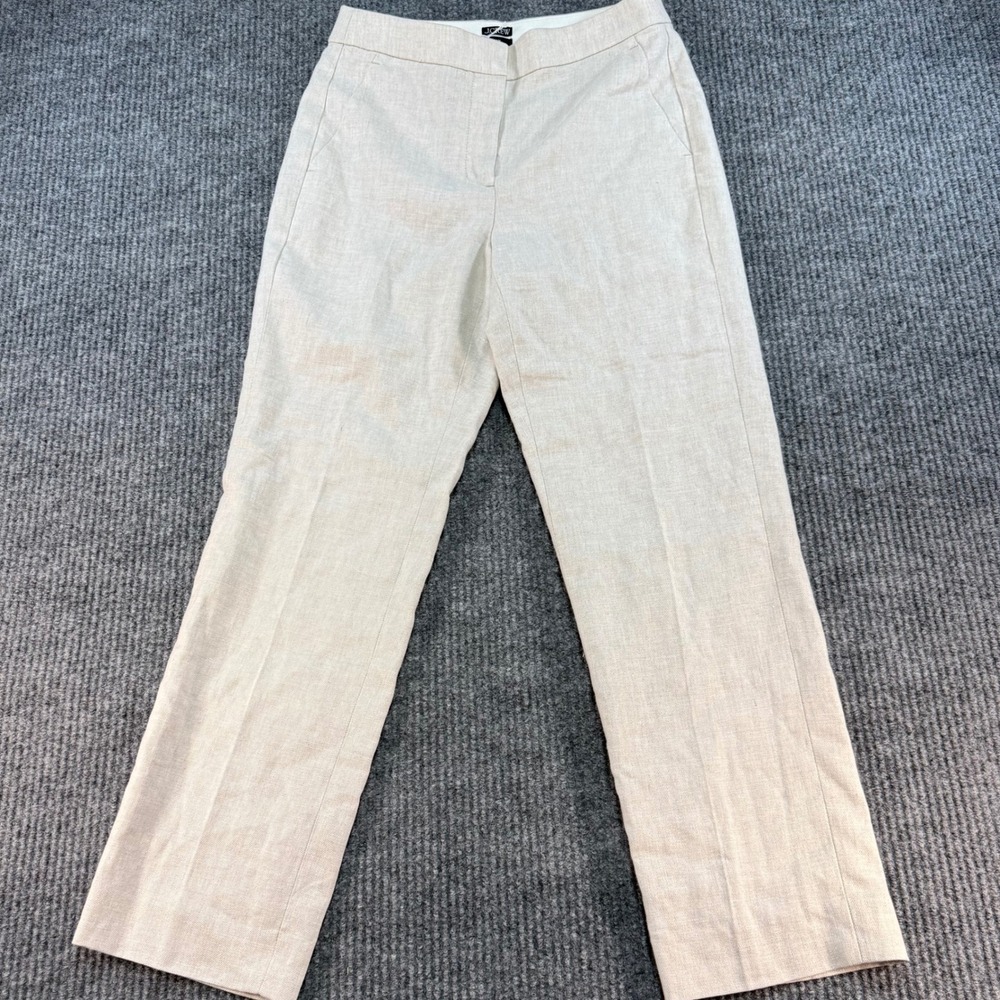 J.Crew Kate Linen Blend Straight Leg Trousers Oatmeal Beige BF407 SP23 Womens 2